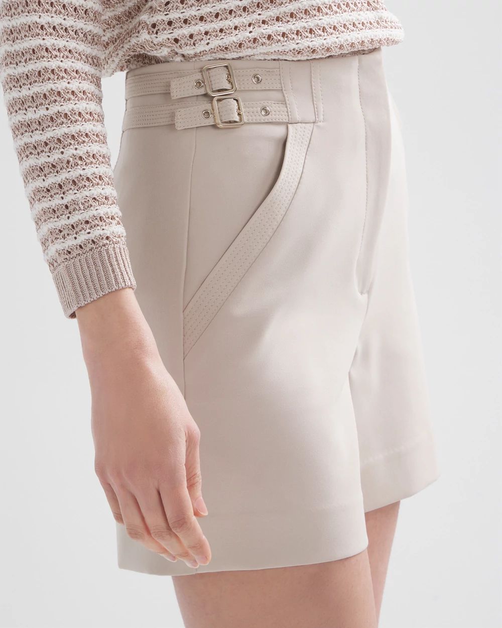 High waisted buckle shorts clearance